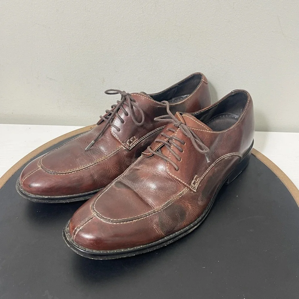 Cole Haan Oxford Shoes Men 7.5 M Brown Leather Stitch Lace Up Dress Smart Casual